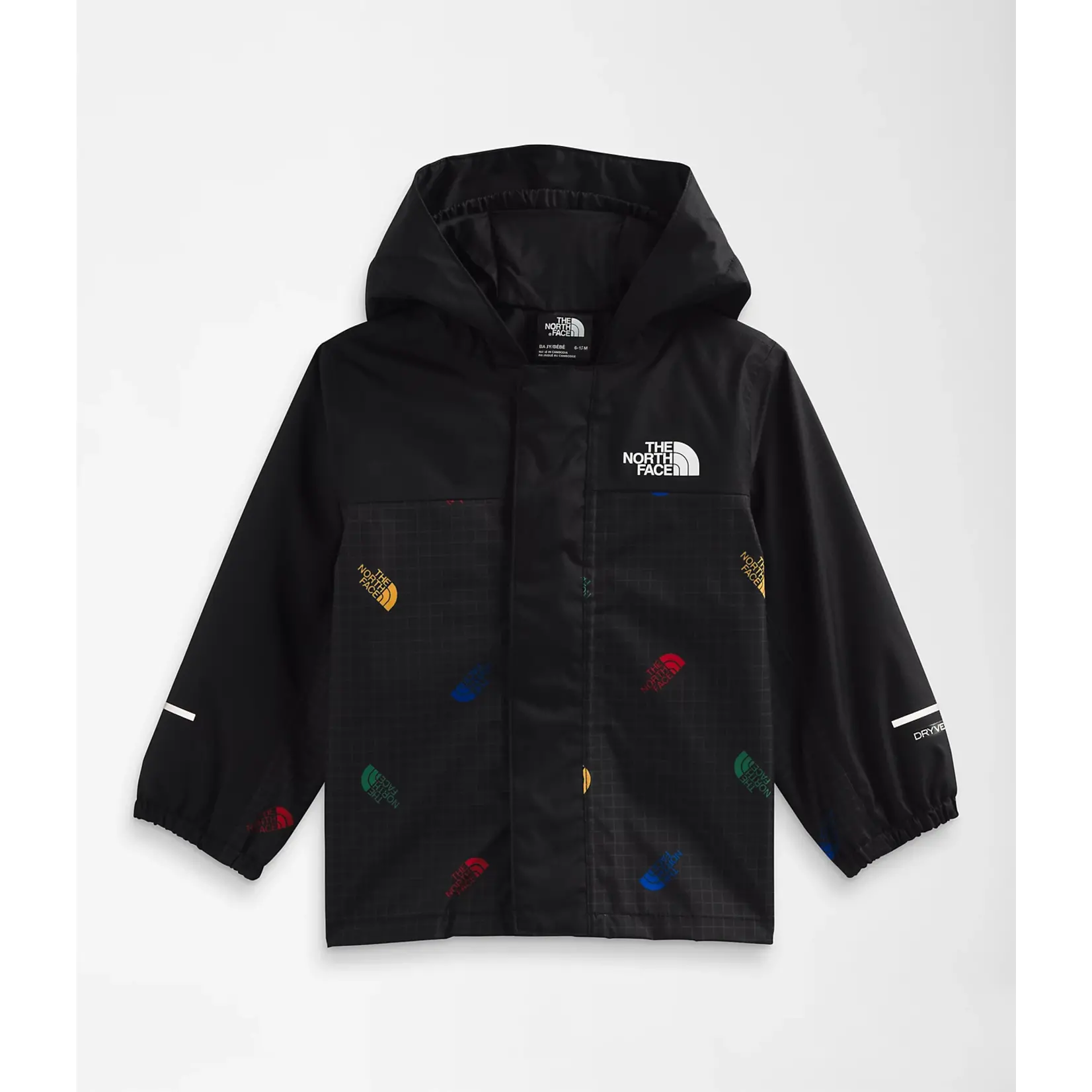 The North Face Kids Antora Rain Jacket TNF Black Tossed Logo Grid Print