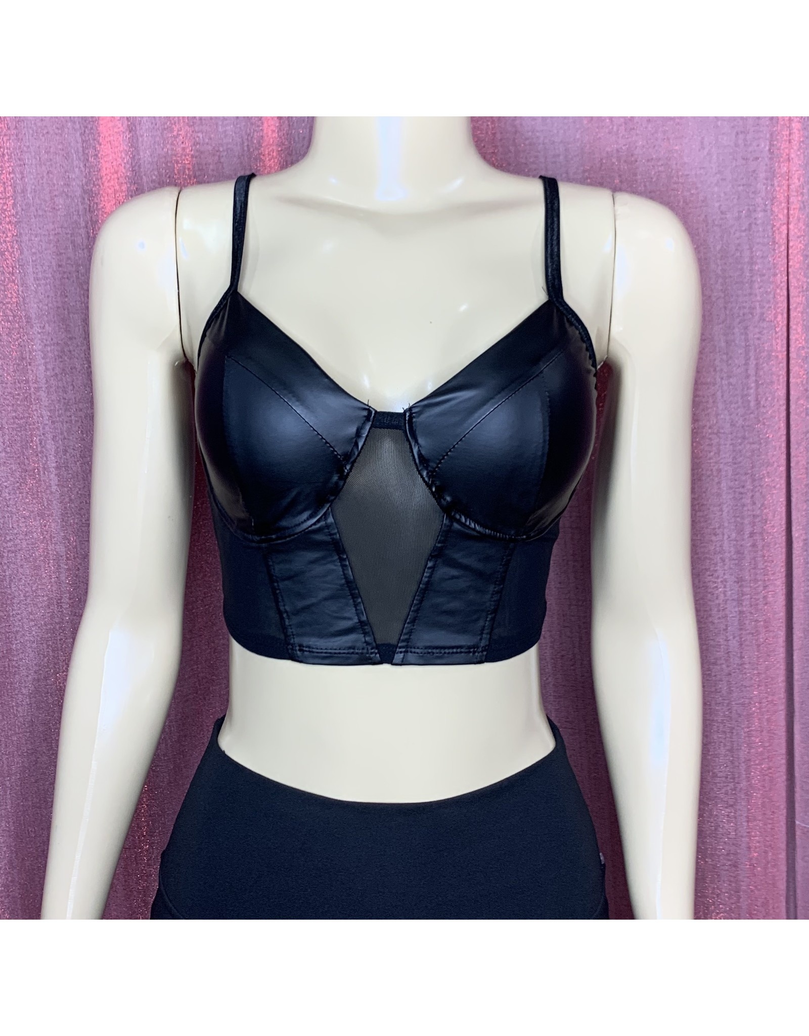 Mesh Faux Pleather Crop Top