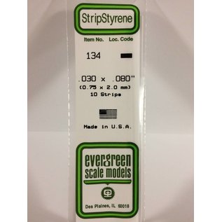 Evergreen 134 Styrene Strip .030 x .080, 10Pc.