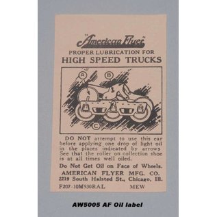 Model Engineering Works AW5005 AF Oil Label