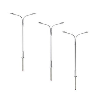 Atlas HO 70000169 Double Arm Streetlight, Silver, Warm LED (3-Pack), HO Scale