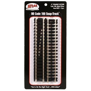 Atlas HO 822 Code 100, 6" Straight Track 4-pack, Atlas