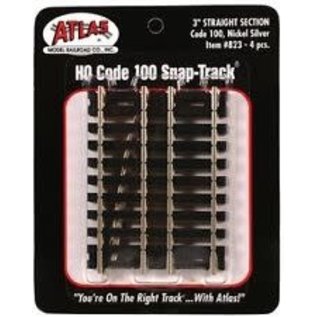 Atlas HO 823 Code 100, 3" Straight Track 4-pack, Atlas