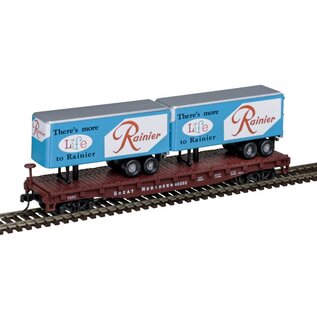 Atlas 50006514 50' Flat Car w/2 Trailers Rainier, GN #60220