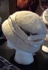 Hand Knit & Felted White Hat w/white ribbon