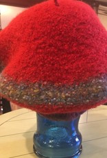 Hand Knit & Felted Beret Red & Grey