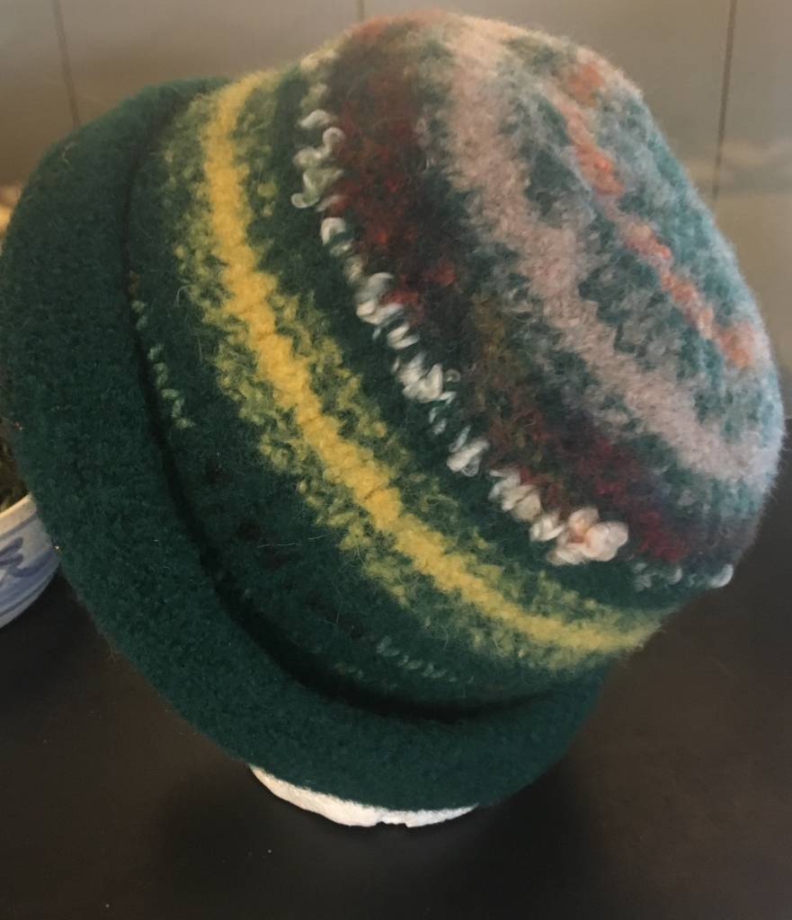 Handcrafted Green Felted Hat w/embellishments