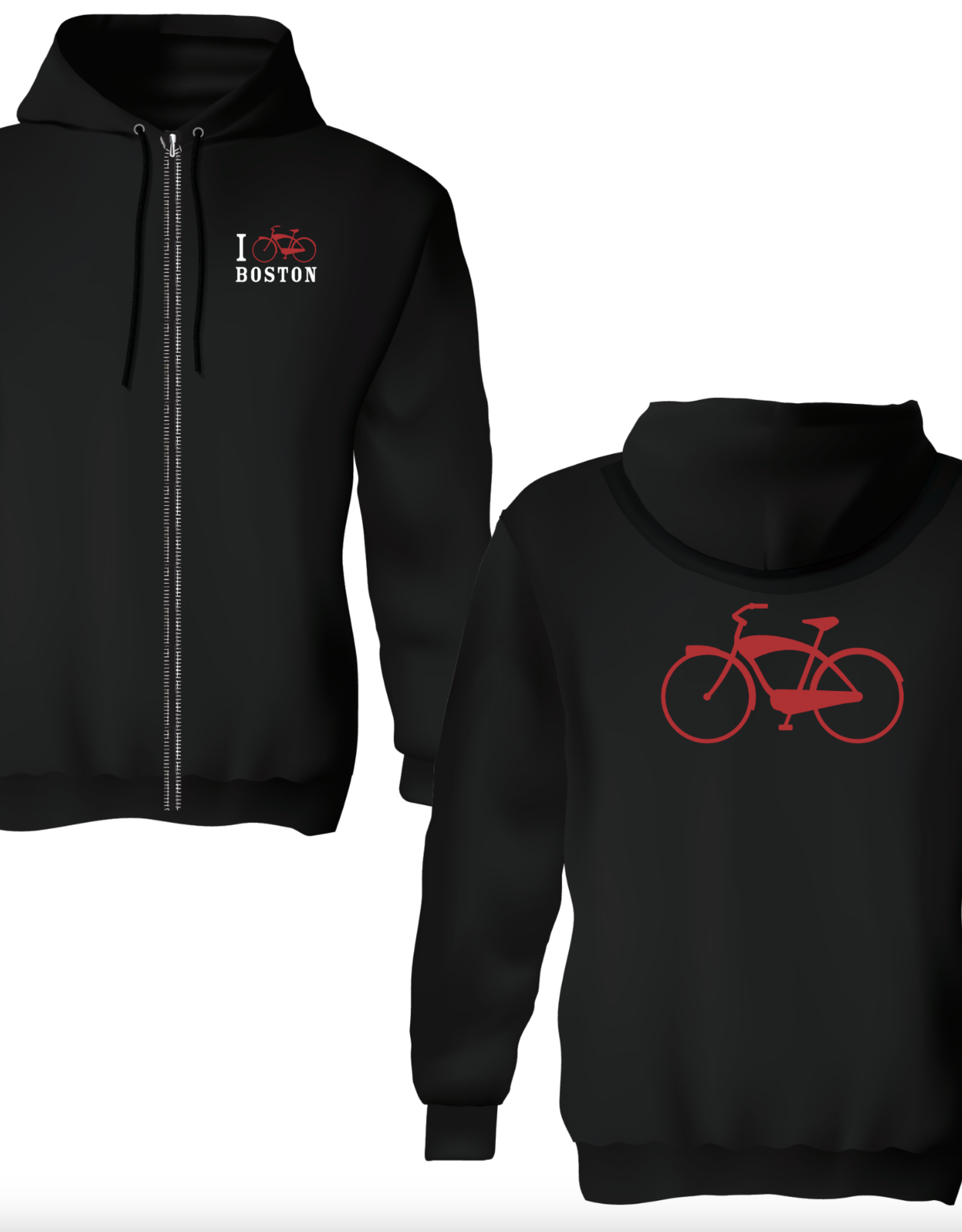 Hoodie - I Bike Boston (Zip Up)
