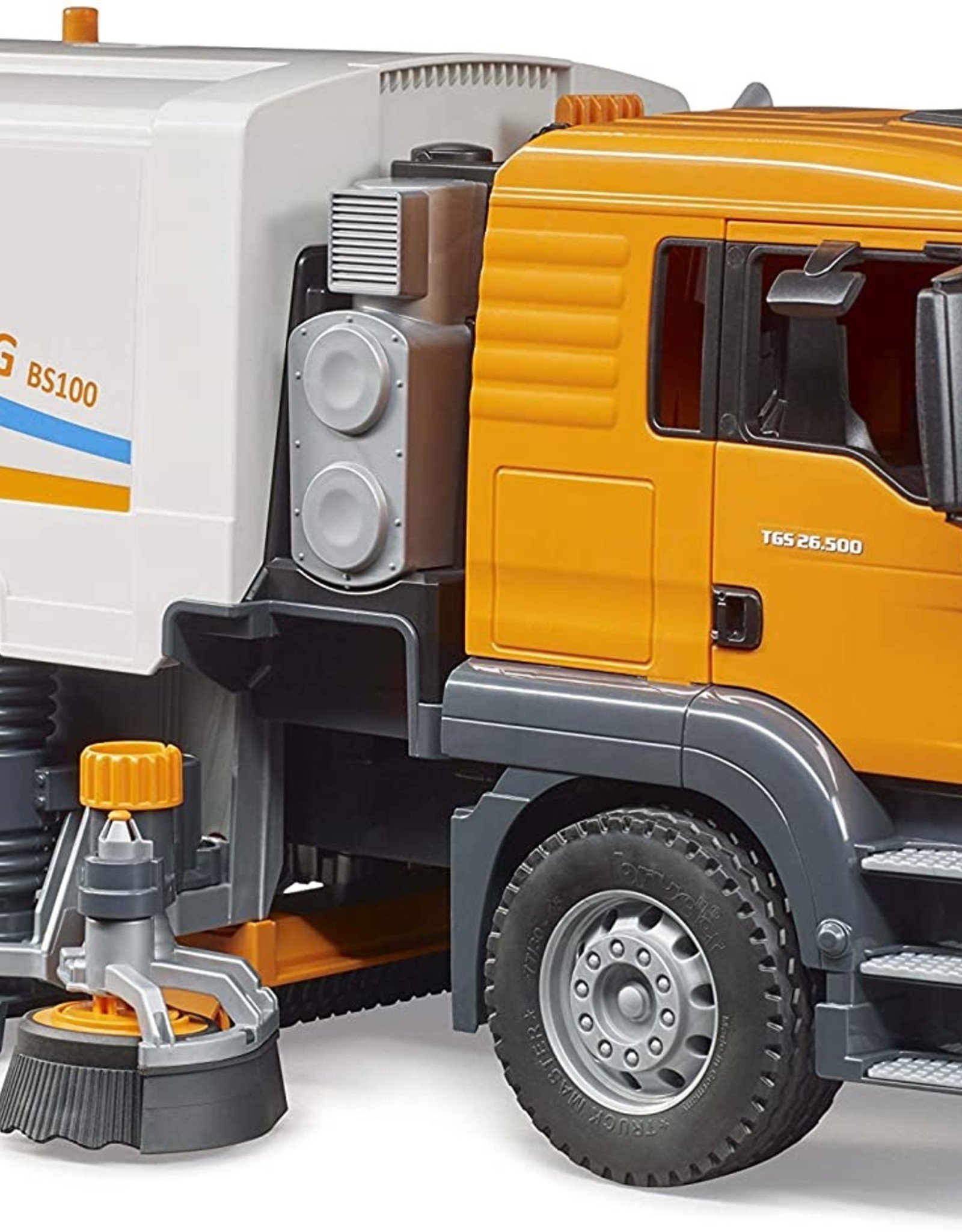  Bruder Toys - Commercial Realistic MAN TGS Street Sweeper Truck  with Open-able Doors, Adjustable Brushes, and Flexible Hose - Ages 4+ :  Toys & Games