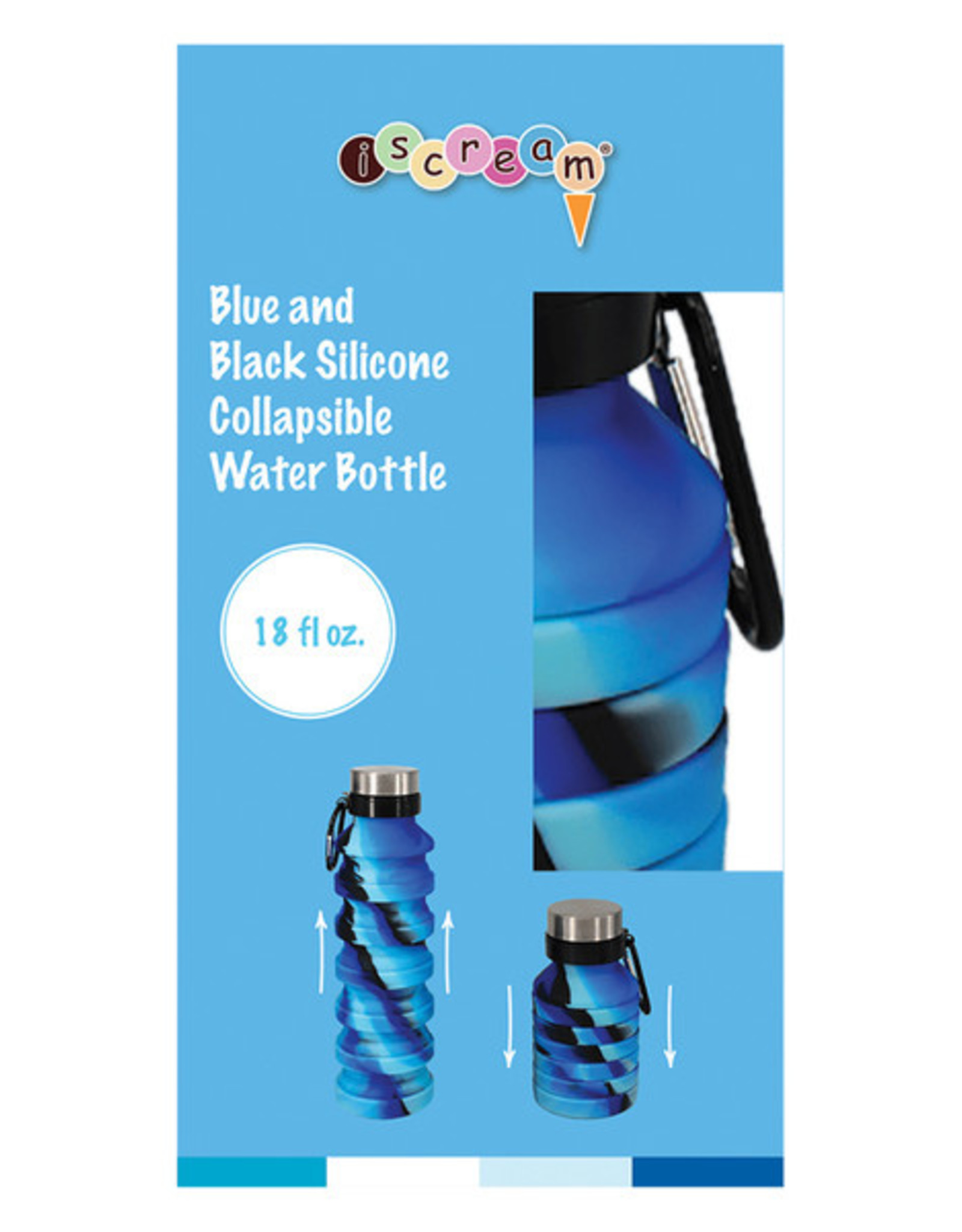 Blue and Black Tie Dye Silicone Collapsible Water Bottle