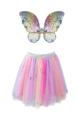 Rainbow Sequin Skirt/Wings & Wand Sz 4-6