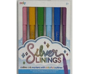 OOLY Set of 6 Silver Linings Outline Markers | MindWare