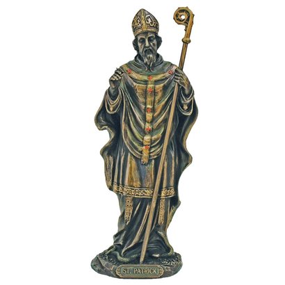 St. Patrick Cold-Cast Bronze Lightly Hand Painted 8" Statue