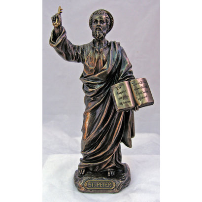 St. Peter Cold-Cast Bronze Lightly Hand Painted 8" Statue