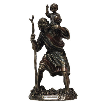 St. Christopher Cold-Cast Bronze Lightly Hand Painted 8" Statue