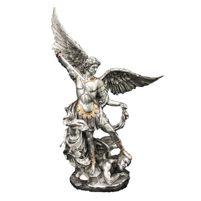 St. Michael Pewter Style w/Gold Trim 10" Statue
