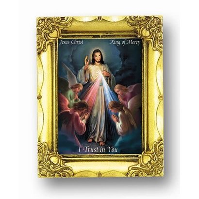Jesus King of Mercy, 4.5"x3.5" Gold Frame