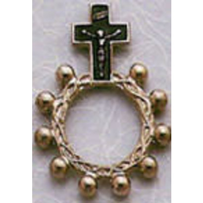 Blue Crucifix Silver Metal Rosary Finger Ring