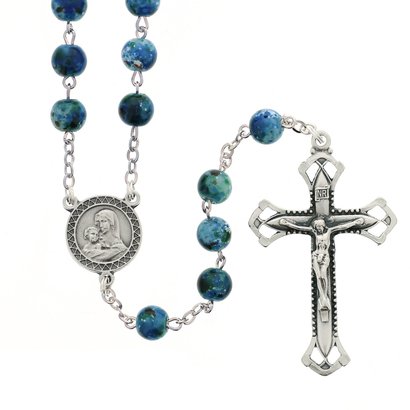 Auto Rosary Blue Speckled 7mm