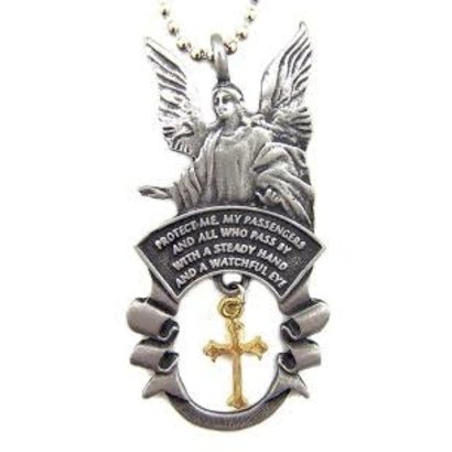 Guardian Angel w/Gold Cross Rearview Mirror Ornament