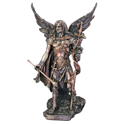 St. Gabriel, Cold Cast Bronze Lightly Hand Painted 14" Statue