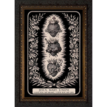 THREE HEARTS OF JESUS, MARY, AND JOSEPH, FRAMED PRINT, 8X12