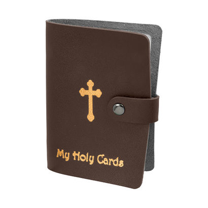 Brown Gold Stamped Leatherette "My Holy Cards"