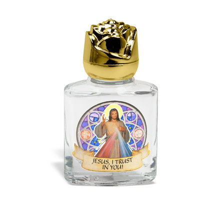 Divine Mercy Glass Holy Water Bottle w/ Bonella