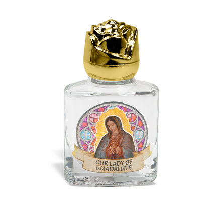 Our Lady of Gaudalupe Glass Holy Water Bottle