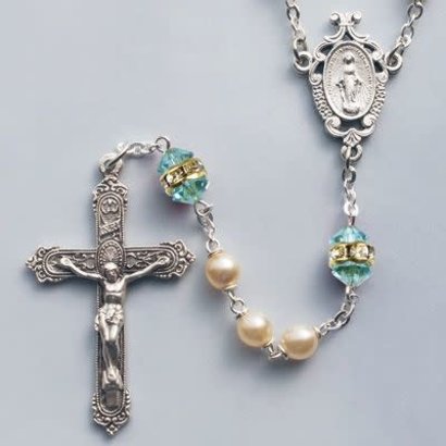 Rosary, Faux Pearl/Aqua