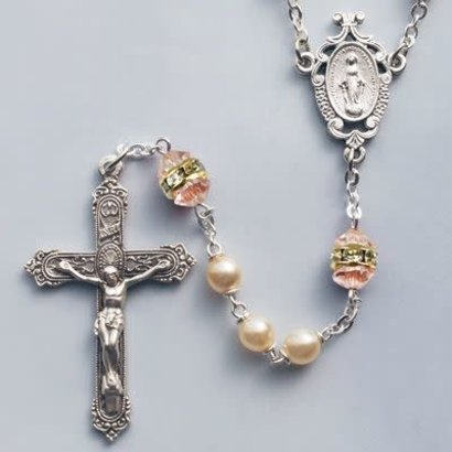 Rosary, Faux Pearl/Rose Zircon