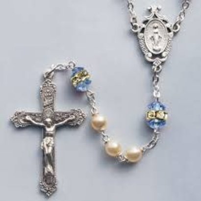 Rosary, Light Sapphire/Faux Pearl