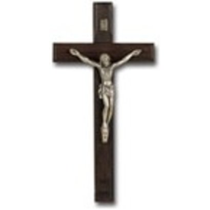 8" Italian Palissander Wood Cross with Antique Silver Plated Corpus