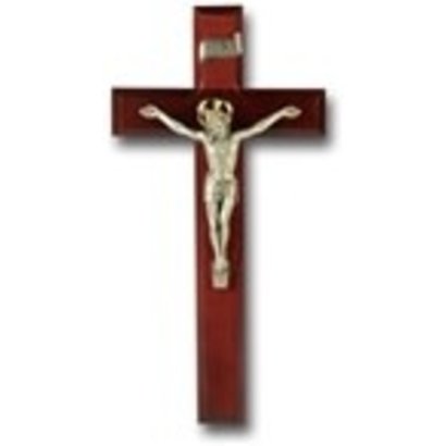 11" DARK CHERRY CROSS WITH ANTIQUE SILVER CORPUS