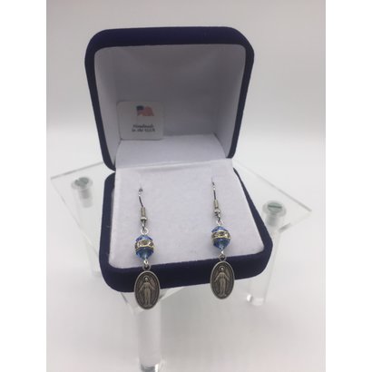 Sapphire Miraculous Medal Earrings