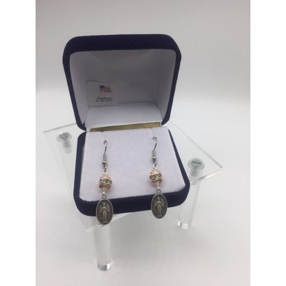 Pink Miraculous Medal Earrings