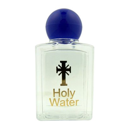 5 Ounce Holy Water Bottle with Gold lettering & Blue Cap