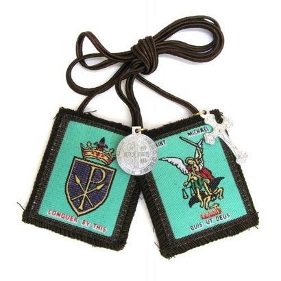 St. Michael Brown Scapular with Crucifix