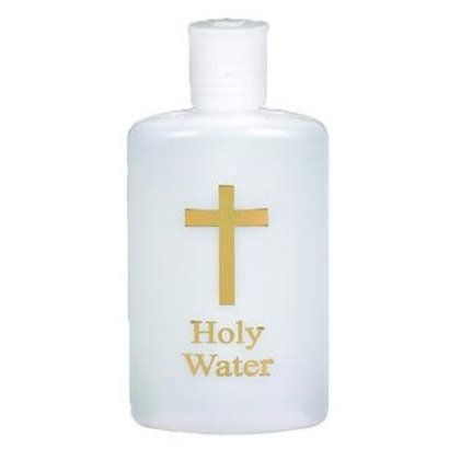 Holy Water Bottle Plastic with gold Lettering 4 oz