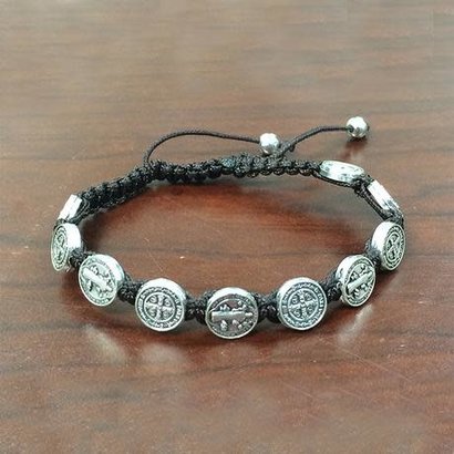 Black St. Benedict Slipknot Bracelet Silver Tone Medals
