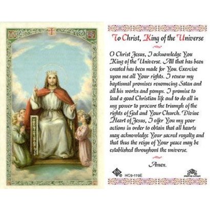 To Christ, King of the Universe Laminated Holy Card Printed in Italy