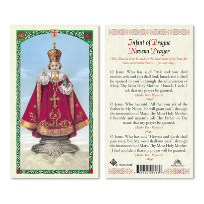 Infant of Prague Novena Prayer Laminated Holy Card, Printed in Italy