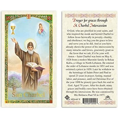 Prayer for Graces through Saint Charbel Intercession Laminated Holy Card, Printed in Italy