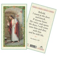 Jesus Knocking, Behold I Stand Laminated Holy Card, Printed in Italy