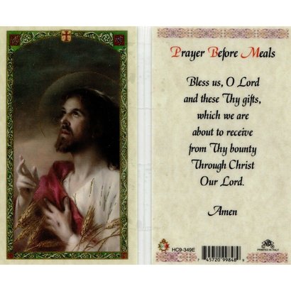 Prayer Before Meals Laminated Holy Card, Printed in Italy