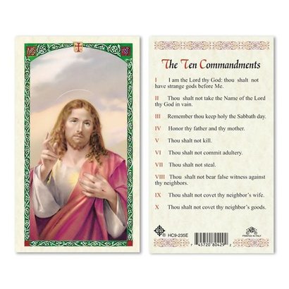 The Ten Commandments Laminated Holy Card, Printed in Italy