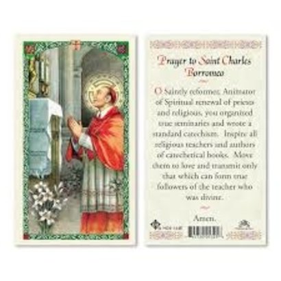 Prayer to Saint Charles Borromeo Laminated Holy Card, Printed in Italy