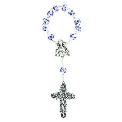 Blue and White Porcelain Decade Rosary with Silver Tone Crucifix