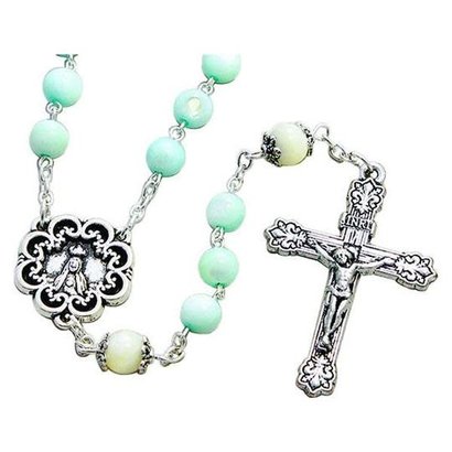 Light Blue Bead Rosary with white Our Father Beads