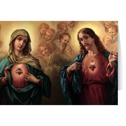 Blank Greeting Card: Sacred and Immaculate Hearts